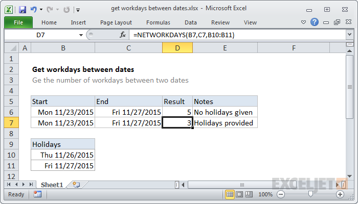 how to add 7 working days in excel